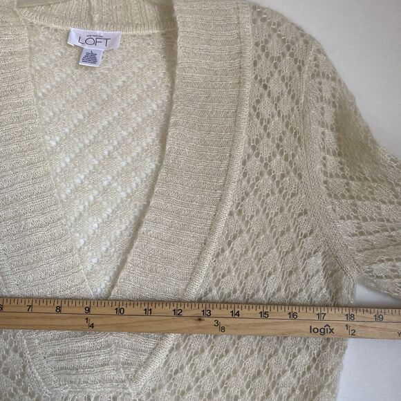 Chunky Knit Sweater Pullover Women L Ivory V Neck Wool Mohair Preppy Grunge - Picture 3 of 6